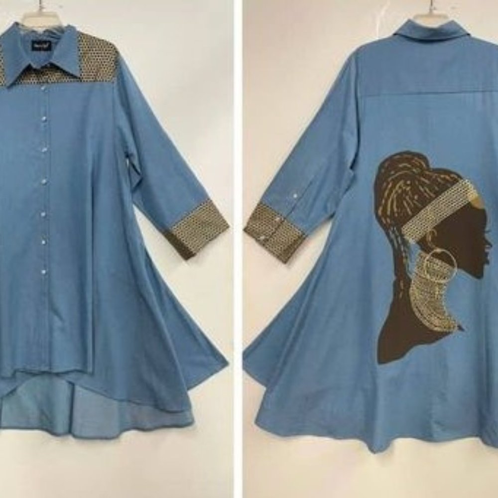 DENIM ROYAL AFRICAN PRINT DRESS